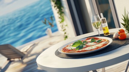 Captivating Pizza by the Poolside with a Sea View