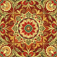 Colourful vintage flower art seamless pattern