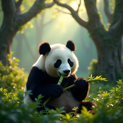 giant panda eating bamboo