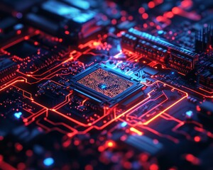 Obraz premium Closeup of circuit board with microchip