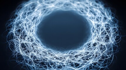 Abstract circular light pattern in gradient blue tones, symbolizing global connectivity and harmony