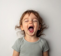 Happy baby with open mouth, isolated on a white background. Detailed, high-resolution photography. 