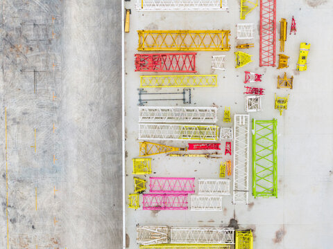 Colorful Heavy Crane Machinery Equipment on Concrete