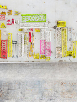 Colorful Heavy Crane Machinery Equipment on Concrete