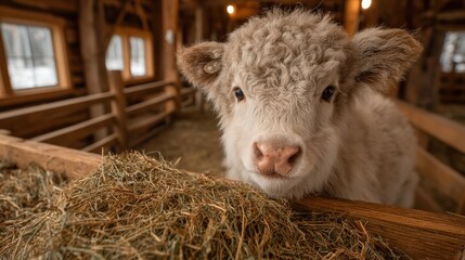 Sweet baby goat relaxing inside a barn while being fed by a child at a farm sanctuary promoting kindness to animals