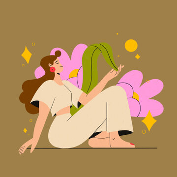 Naklejki Girl in Spring with Flowers 
