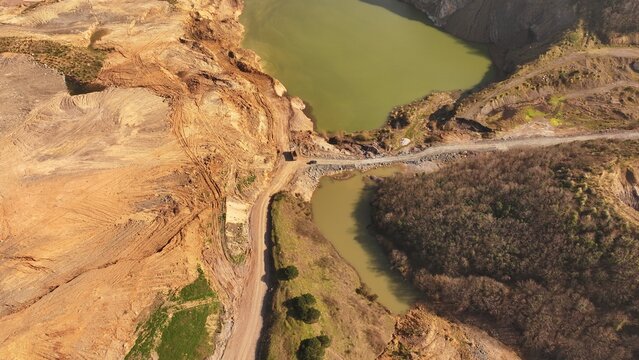 Bird's Eye View of Quarry and Lake in Natural Surroundings