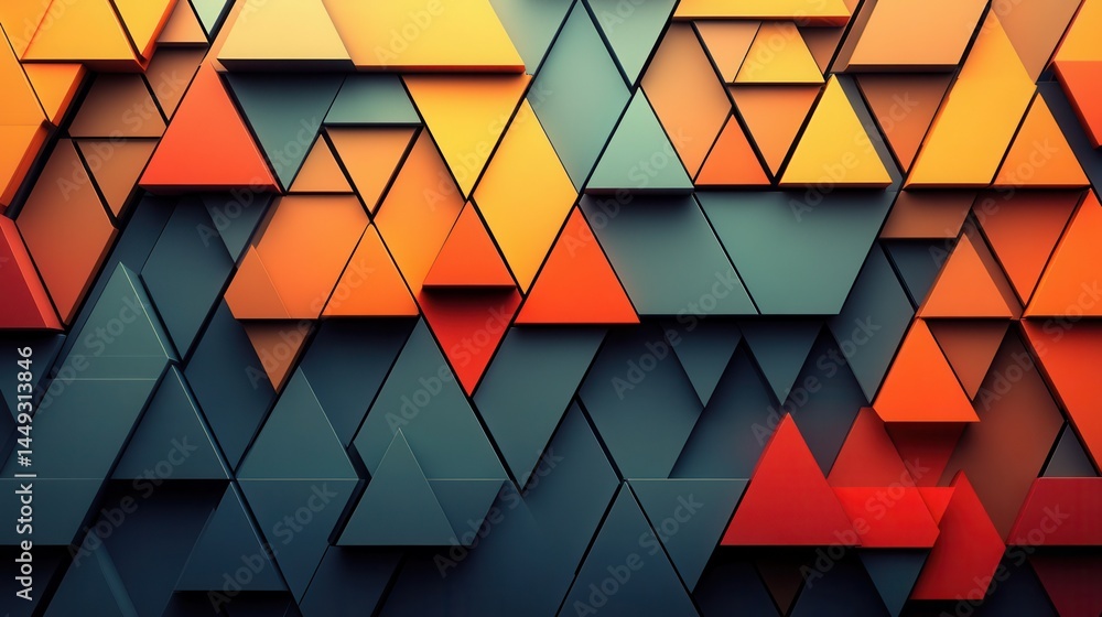 Poster abstract geometric pattern of overlapping triangles in warm colors