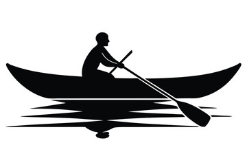 Silhouette of a person kayaking on a river or lake