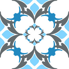 Seamless Blue Blossom Geometry, Frost Petal Lattice Pattern. 