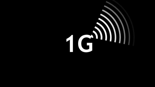 1G WIFI wireless icon , internet connection animation on black background .