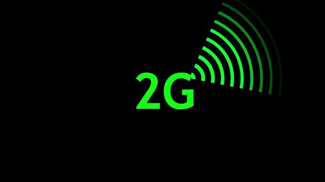 2G WIFI wireless icon , internet connection animation on black background .