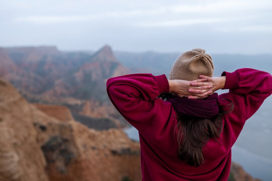 Tourist in Burujon ravines in Castilla La Mancha, Spain