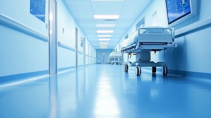 Empty hospital corridor with beds (1)