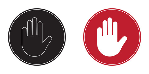 Stop sign set. Stop icon isolated on white background. Vector illustration. Stop hand sign with text. Red stop sign.