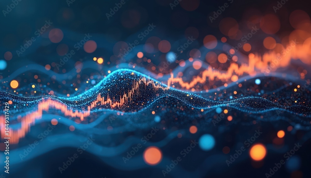 Poster dynamic stock market data visualization with glowing lines. abstract financial graph illustration of