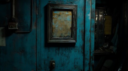 Teal interior wall with framed picture