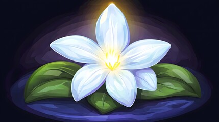 Naklejka premium Glowing White Flower on Dark Water, Fantasy Floral Illustration