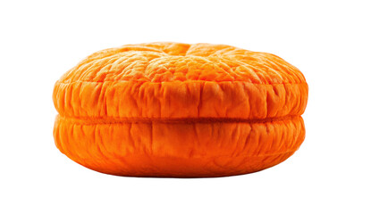 Bright orange velvet pumpkin pillow with textured design against black background, cut out