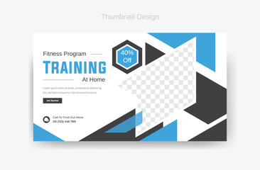 gym training attractive thumbnail, abstract colorful thumbnail, vector thumbnail design, video thumbnail design, abstract colorful template design 