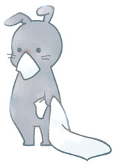 Unwell rabbit holding a towel (black)