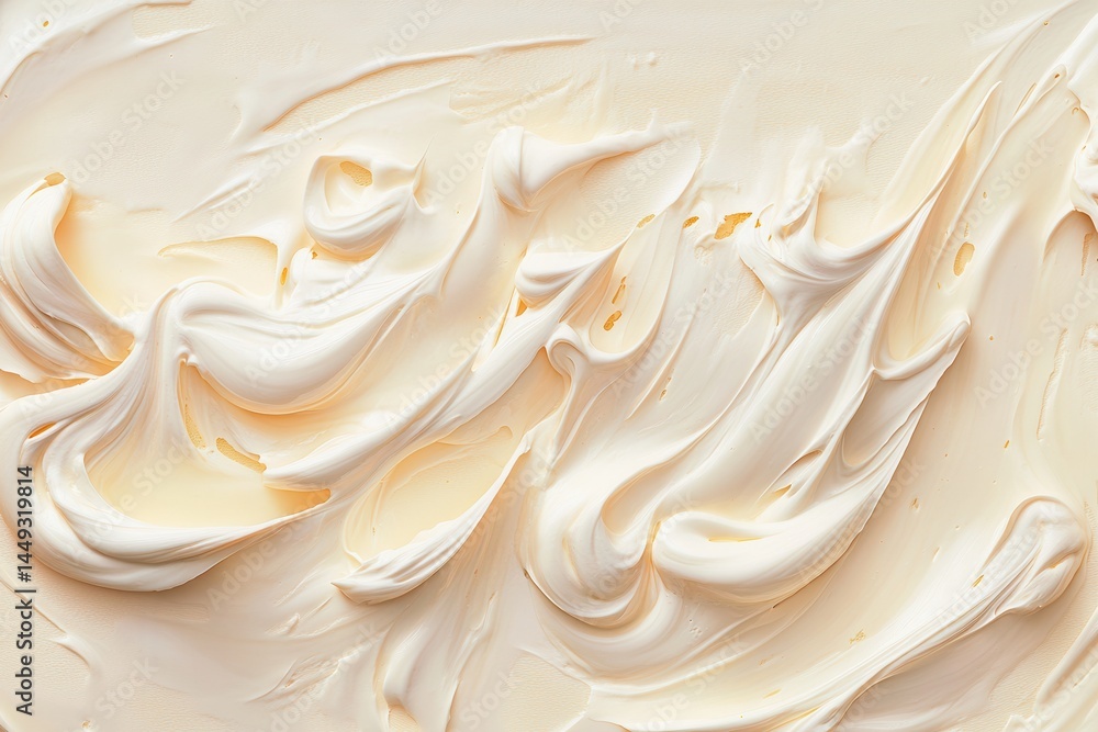 Aufkleber Abstract swirls of thick, pale cream texture, smooth and glossy with flowing patterns in soft white and yellow tones.