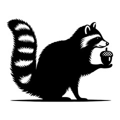 Fototapeta premium Raccoon holding acorn silhouette illustration