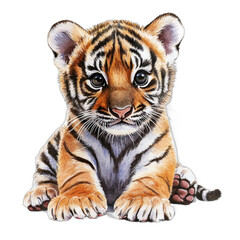 Fototapeta premium Cute watercolor illustration of kid tiger doll, isolated on white