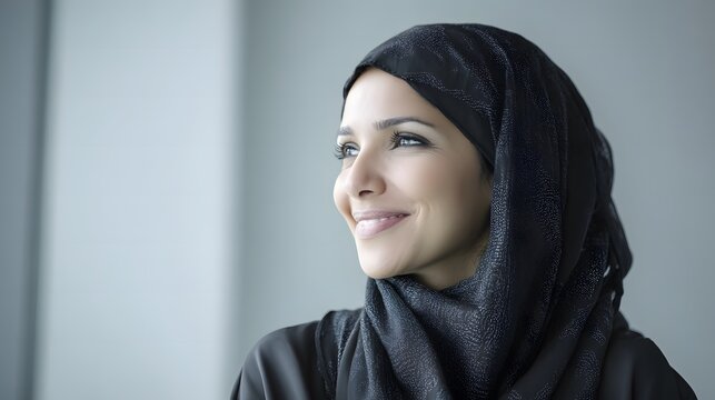 Confident Arab businesswoman smiling, portrait on white background - professionalism and success in modern workplace