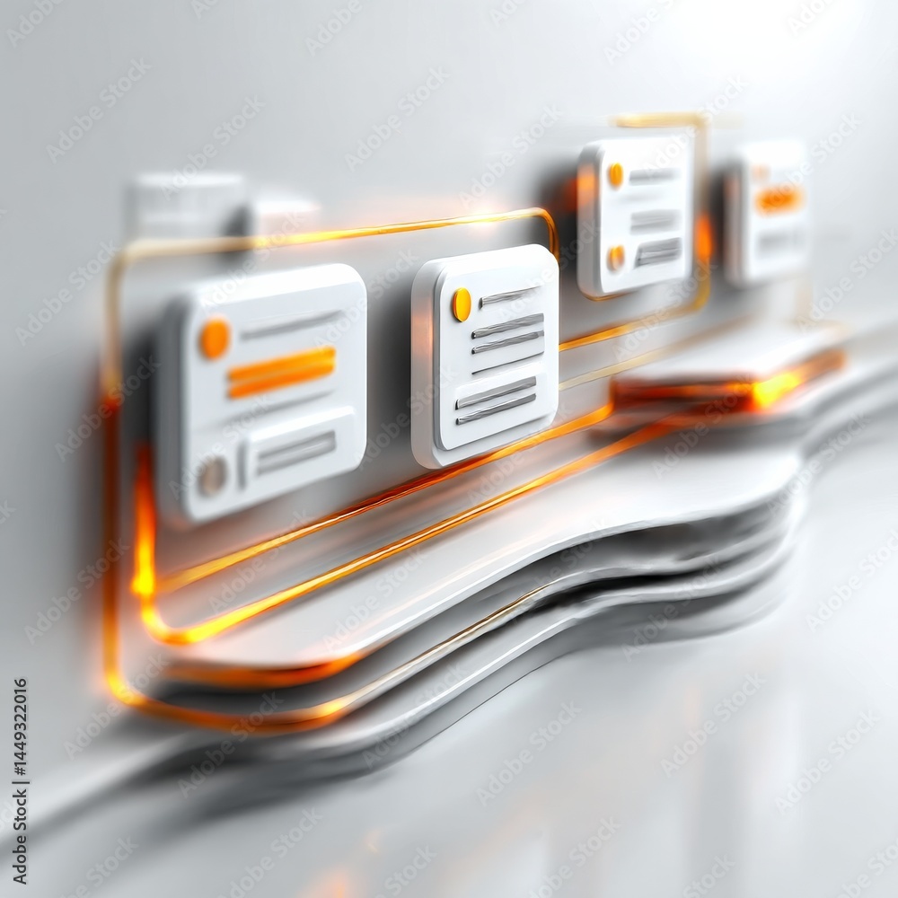 Leinwandbilder abstract data flow: orange connection across white platforms in a minimalist design