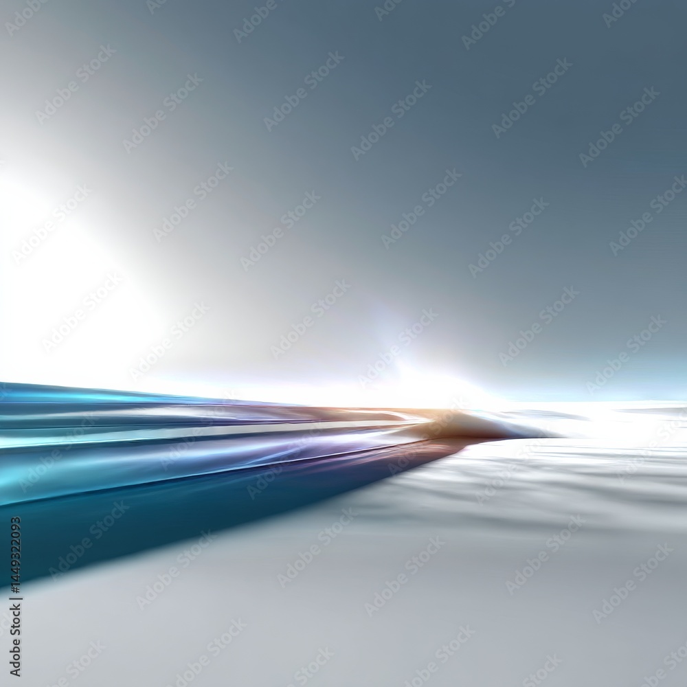 Aufkleber Abstract Gradient Horizon: Blue and White Waves with a Distant Light Source Creates a Sense of Movement
