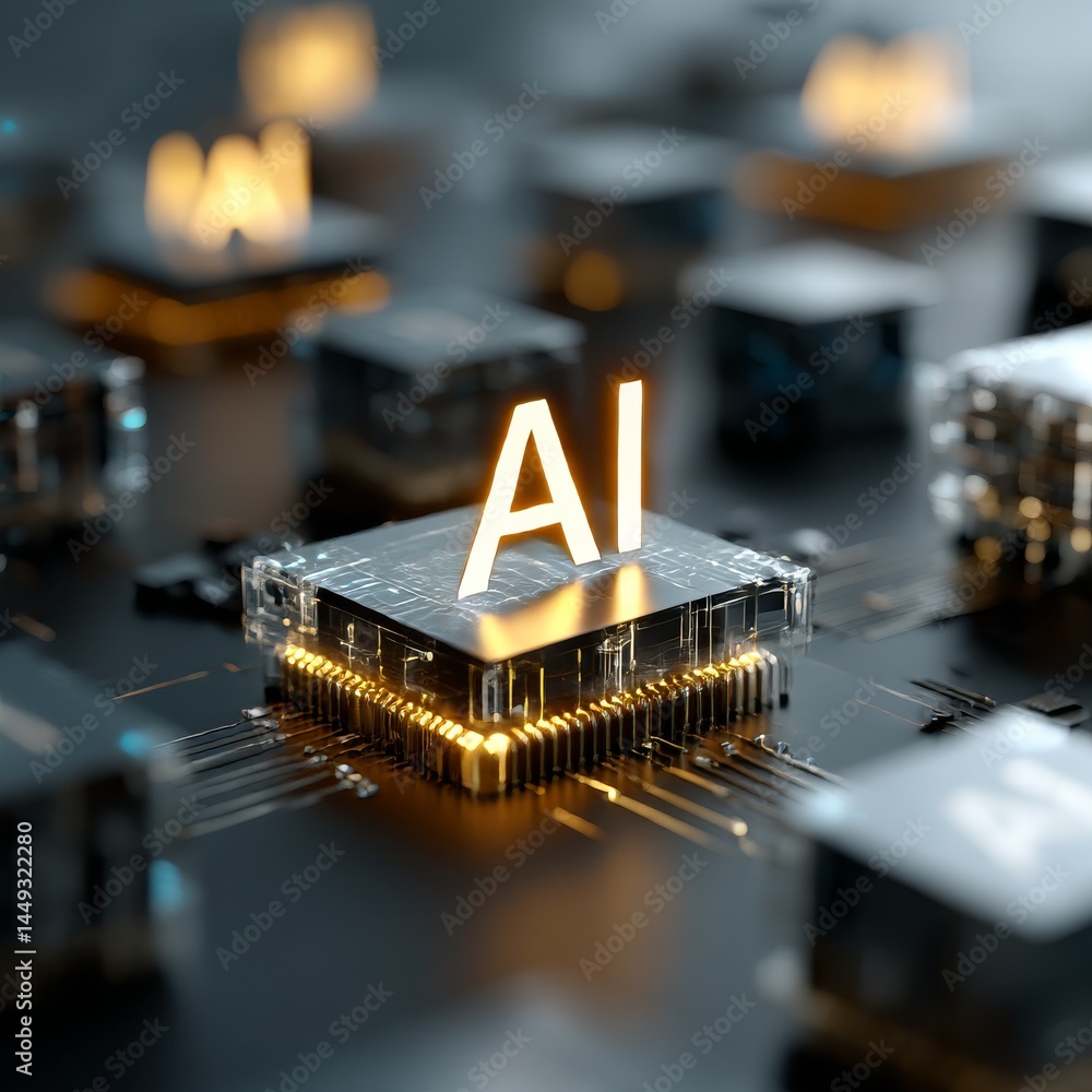 Aufkleber ai on circuit board: artificial intelligence concept with glowing electronic components and futurist