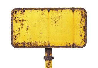 Grungy Yellow Metal Sign on Transparent Background