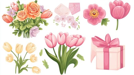 Fototapeta premium A collection of floral illustrations in various arrangements and colors.