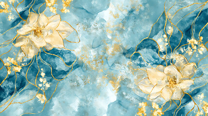Floral design on teal and gold background