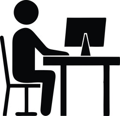 man working at computer and setting in a desk icon