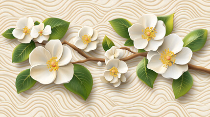 Floral design with white flowers and green leaves