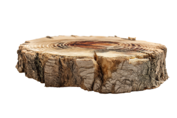 Detailed tree ring cross section showing natural growth patterns, cut out