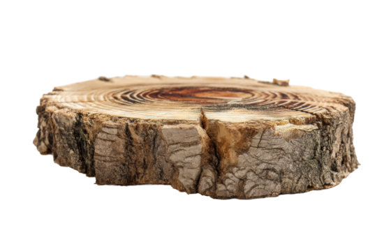 Detailed tree ring cross section showing natural growth patterns, cut out