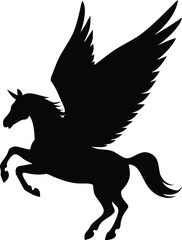 Fototapeta premium Graceful silhouette of Pegasus rearing up showing its majestic wings on a white backdrop
