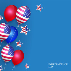 Blue design with American attributes, balloons and stars.