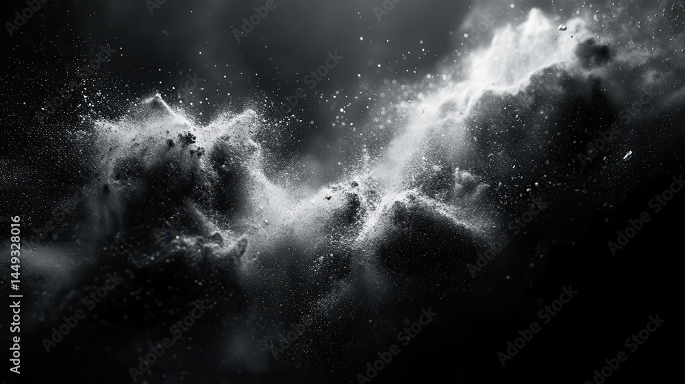Poster abstract grayscale explosion of particles