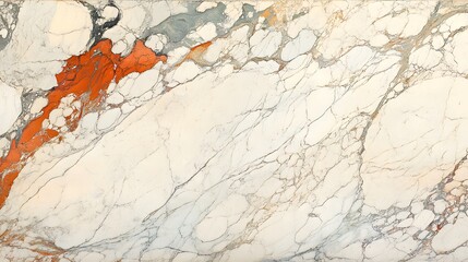 Obraz premium Elegant White Marble Texture with Orange and Gray Veins