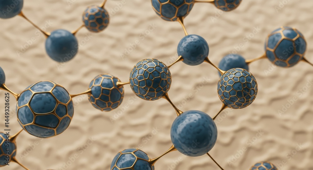 Aufkleber abstract molecular structure - close-up of a 3d abstract molecular structure with blue spheres and g