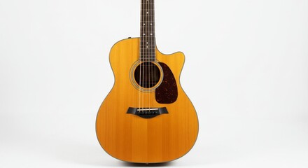 Obraz premium Acoustic Guitar - A high-quality of an acoustic guitar, perfect for music-related websites or publications. The guitar is shown in full view against a white background