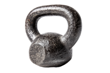 Heavy cast iron kettlebell isolated on black background, cut out