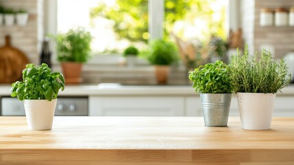 Fototapeta premium Fresh herbs on a kitchen counter
