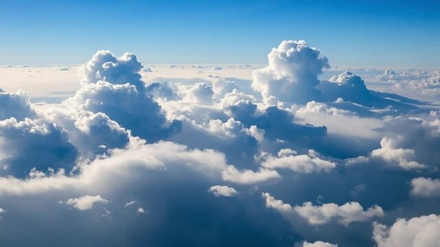 Clouds Aerial View of Fluffy White Cumulus Clouds and Blue Sky, Heavenly Horizon &ndash; 4K HD Video Footage Download, Serene Atmospheric Landscape, Celestial Photography