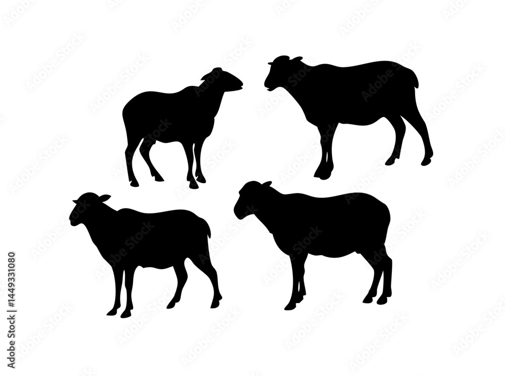 Poster sheep multiple poses silhouette on transparent background for web and graphic design