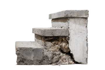 Cracked concrete steps highlighting structural damage and erosion, cut out